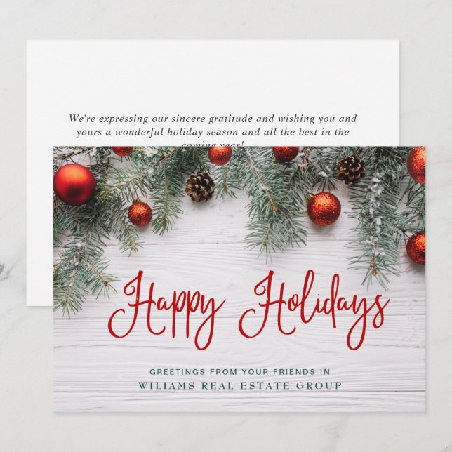 Pine Cones Christmas Rustic Corporate Greeting Holiday Card (Front/Back)