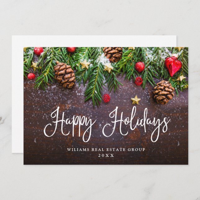 Pine Cones Christmas Rustic Corporate Greeting Holiday Card (Front/Back)