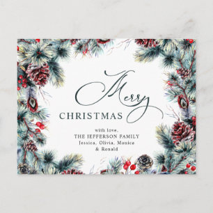 Pine Cones Christmas Wreath Holiday Greeting Postcard