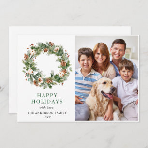 Pine Cones Fir Wreath Christmas Greeting PHOTO Holiday Card