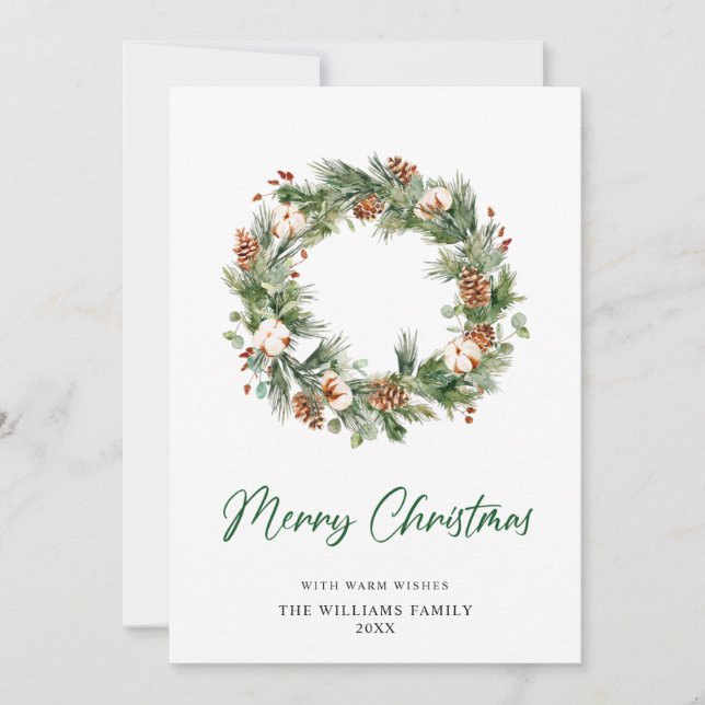 Pine Cones Fir Wreath Merry Christmas Greeting Holiday Card (Front)