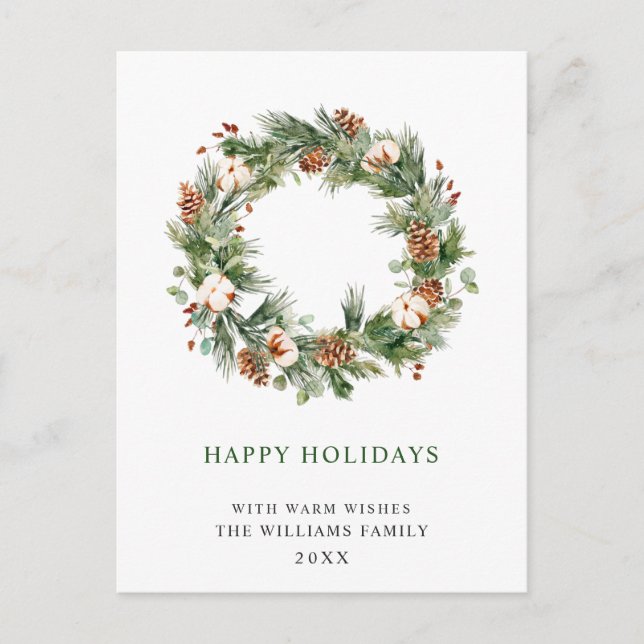 Pine Cones Fir Wreath Merry Christmas Holiday Postcard (Front)