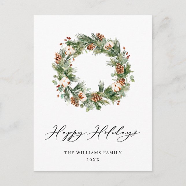 Pine Cones Fir Wreath Merry Christmas Holiday Postcard (Front)