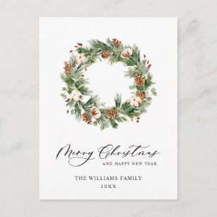 Pine Cones Fir Wreath Merry Christmas Holiday Postcard