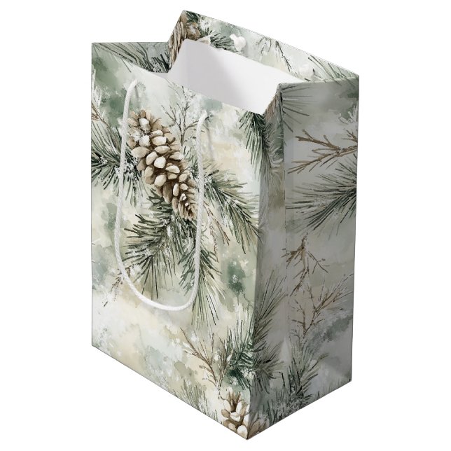Pine Cones Green Christmas   Medium Gift Bag (Front Angled)
