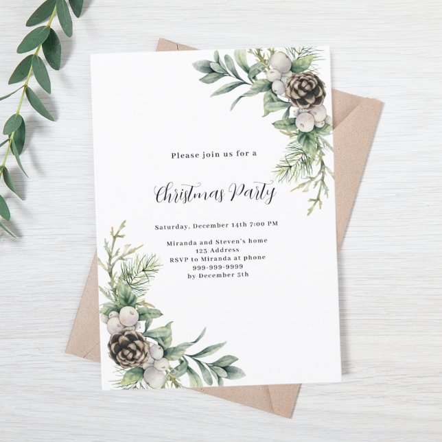 Pine cones green leaves Christmas Party Invitation (Creator Uploaded)