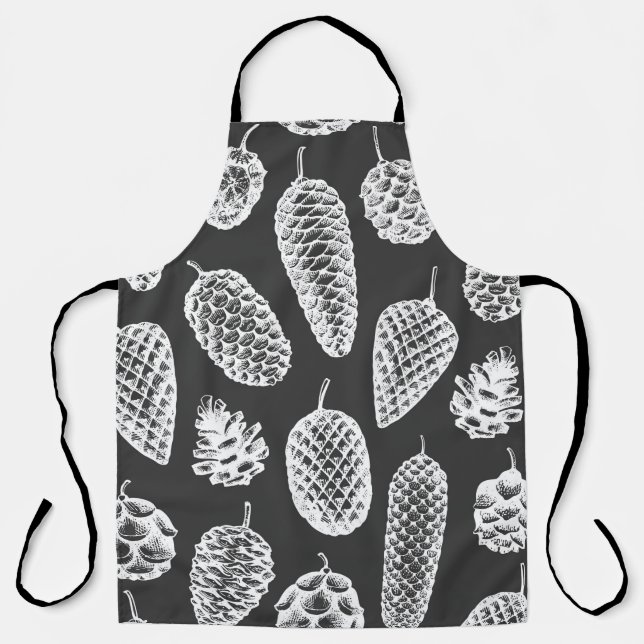 Pine cones hand drawn seamless pattern. Botanical  Apron (Front)