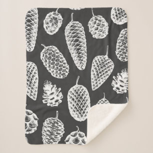 Pine cones hand drawn seamless pattern. Botanical Sherpa Blanket