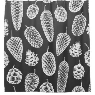 Pine cones hand drawn seamless pattern. Botanical  Shower Curtain