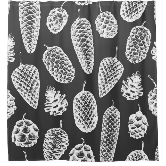Pine cones hand drawn seamless pattern. Botanical  Shower Curtain (Front)