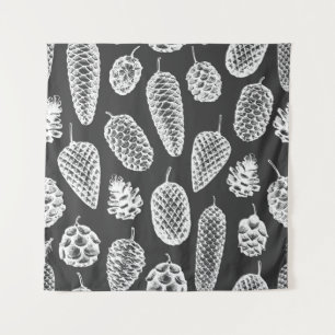 Pine cones hand drawn seamless pattern. Botanical Tapestry