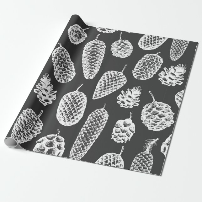 Pine cones hand drawn seamless pattern. Botanical  Wrapping Paper (Unrolled)