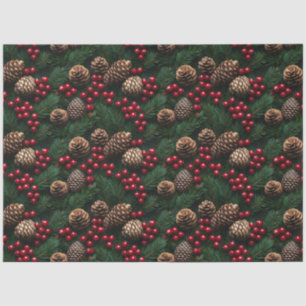 Pine Cones Holly Berries Spruce Sprig Pattern Tissue Paper