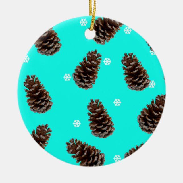 Pine Cones Natural Christmas Ceramic Ornament (Front)