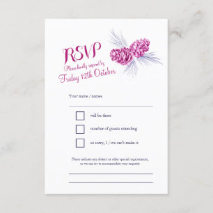 Pine cones navy and plum wedding RSVP Card