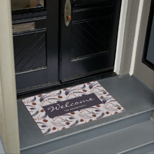 Pine Cones & Needles Watercolor Pattern Welcome Doormat