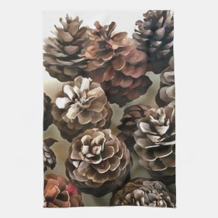Pine Cones Organic Christmas Ornaments Art Tea Towel