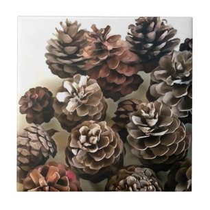 Pine Cones Organic Christmas Ornaments Art Tile