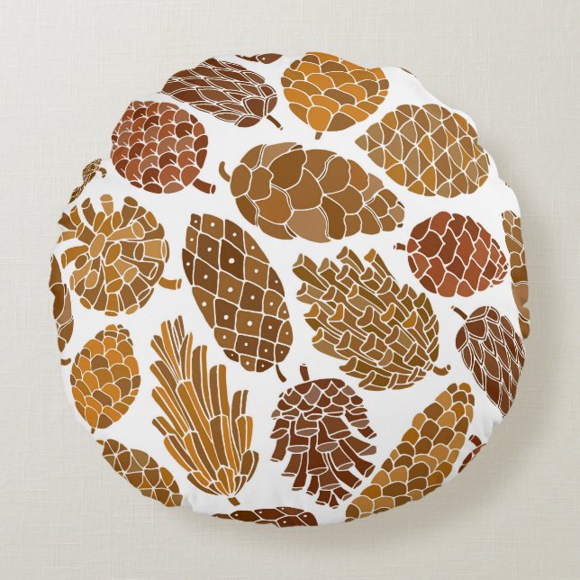 Pine cones pattern illustration. round cushion (Front)