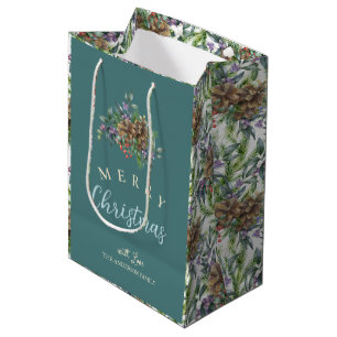 Pine cones pattern Merry Christmas floral Medium Gift Bag