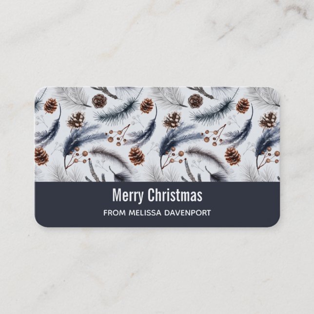 Pine Cones & Pine Needles Christmas Pattern Business Card (Front)