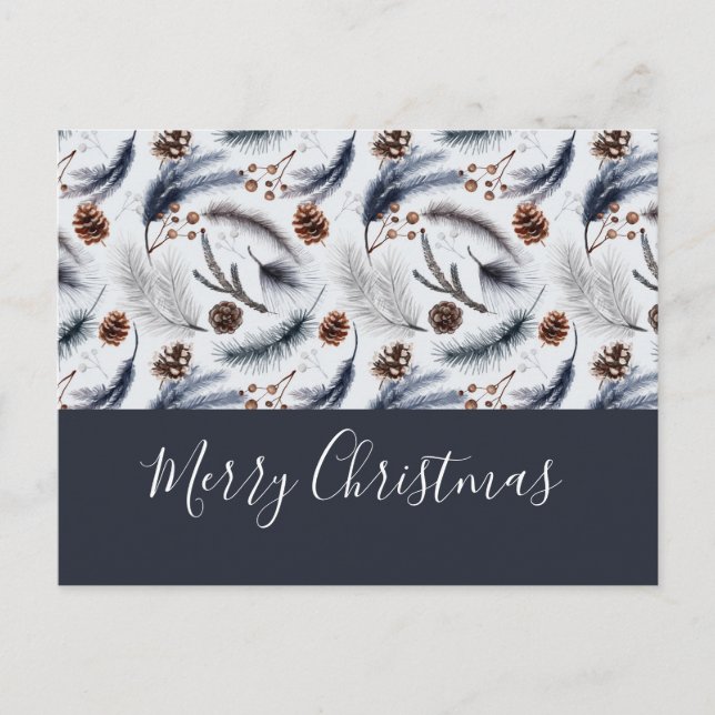 Pine Cones & Pine Needles Christmas Pattern Postcard (Front)