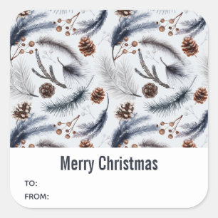 Pine Cones & Pine Needles Christmas Pattern Square Sticker