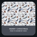 Pine Cones & Pine Needles Christmas Pattern Square Sticker<br><div class="desc">Christmas stickers with a beautiful pattern. Pine cones,  feathers,  pine needles and berry sprigs. Rustic watercolor design.</div>