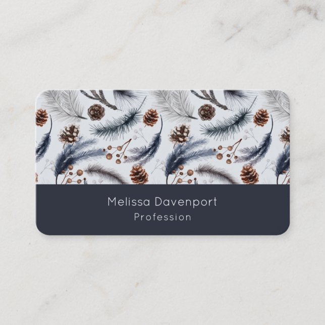 Pine Cones & Pine Needles Watercolor Pattern Business Card (Front)