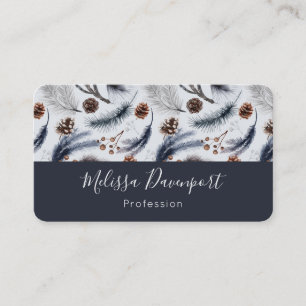 Pine Cones & Pine Needles Watercolor Pattern Business Card