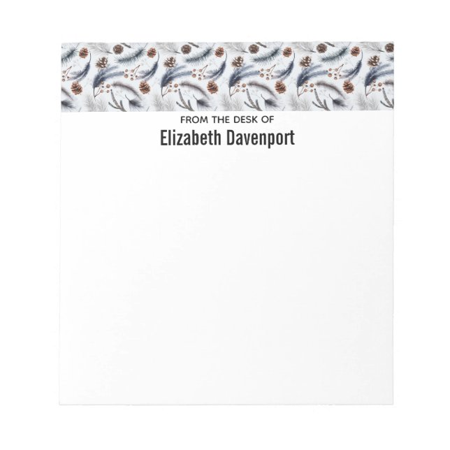 Pine Cones & Pine Needles Watercolor Pattern Notepad (Front)
