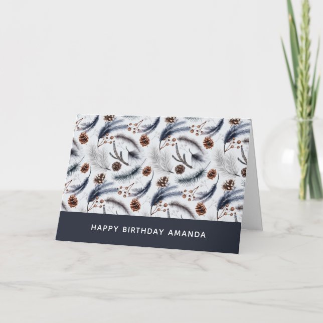Pine Cones & Pine Needles Winter Pattern  Card (Front)