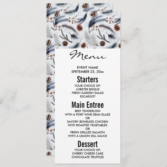 Pine Cones & Pine Needles Winter Pattern  Invitation (Front/Back)