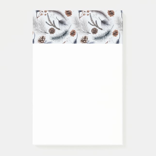 Pine Cones & Pine Needles Winter Pattern Post-it Notes (Front)