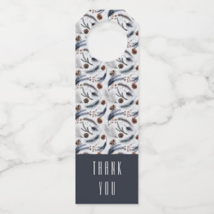 Pine Cones & Pine Needles Winter Pattern Thank You Bottle Tag