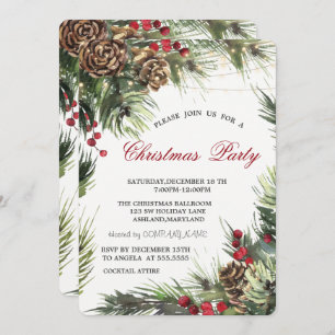 Pine Cones,Pine Tree Branches Christmas Party  Invitation