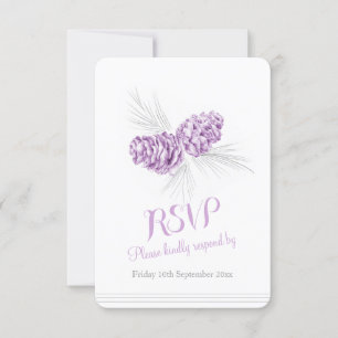 Pine cones purple wedding RSVP Card