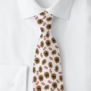 Pine Cones & Red Berries Tie