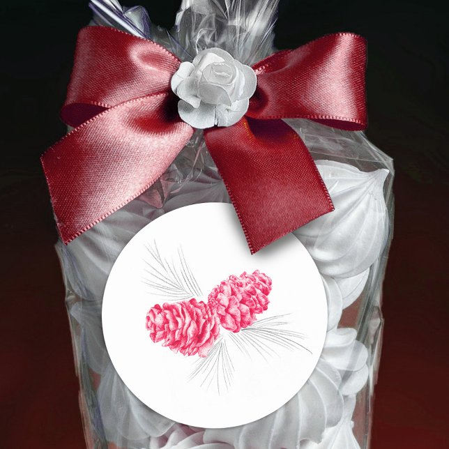 Pine cones red grey winter wedding sticker (Creator Uploaded)