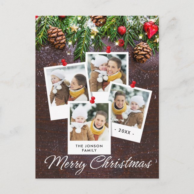 Pine Cones Rustic Christmas Photo Holidays Holiday Postcard (Front)