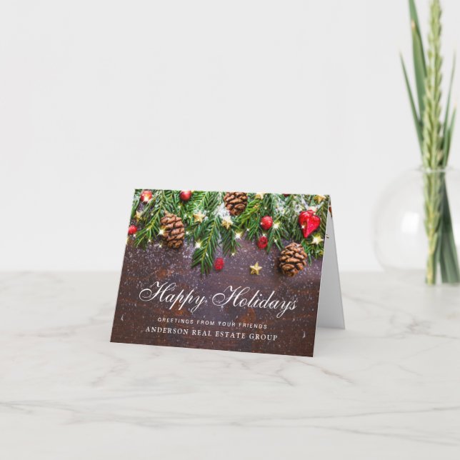 Pine Cones Rustic Corroborative Christmas Holiday Card (Front)