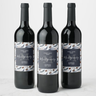 Pine Cones & Rustic Watercolor Pattern Wine Making Label