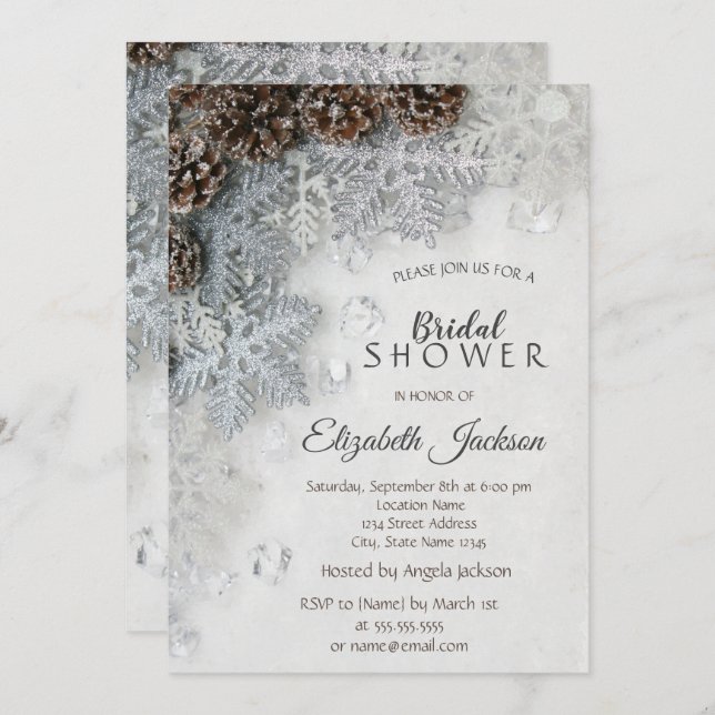 Pine Cones, Snowflakes Bridal Shower  Invitation (Front/Back)
