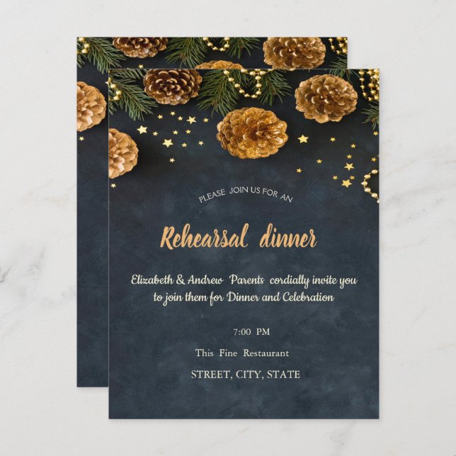 Pine Cones, Stars Rehearsal Dinner Invitation (Front/Back)