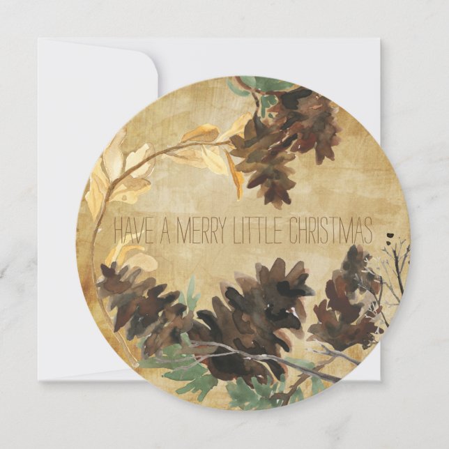 Pine Cones Textured Round Christmas Holiday Card (Front)
