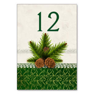 Pine Cones Winter Wedding Table Number Card