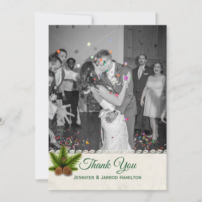 Pine Cones Winter Wedding Thank You Card (Front)