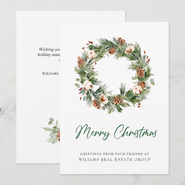 Pine Cones Wreath Christmas Corporate Holiday Card (Front/Back)