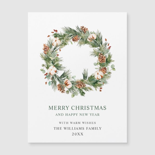 Pine Cones Wreath Christmas Holiday Magnetic Card (Front)