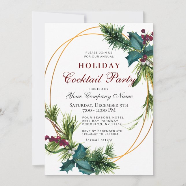 Pine CORPORATE Christmas Holiday Cocktail Party Invitation (Front)